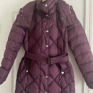 Plum Burberry Brit Puffer Coat